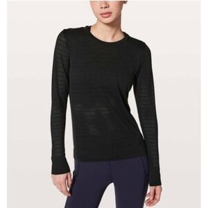Lululemon Breeze By Long Sleeve Squad Womens ~6 Black Mesh Breathable Active Top